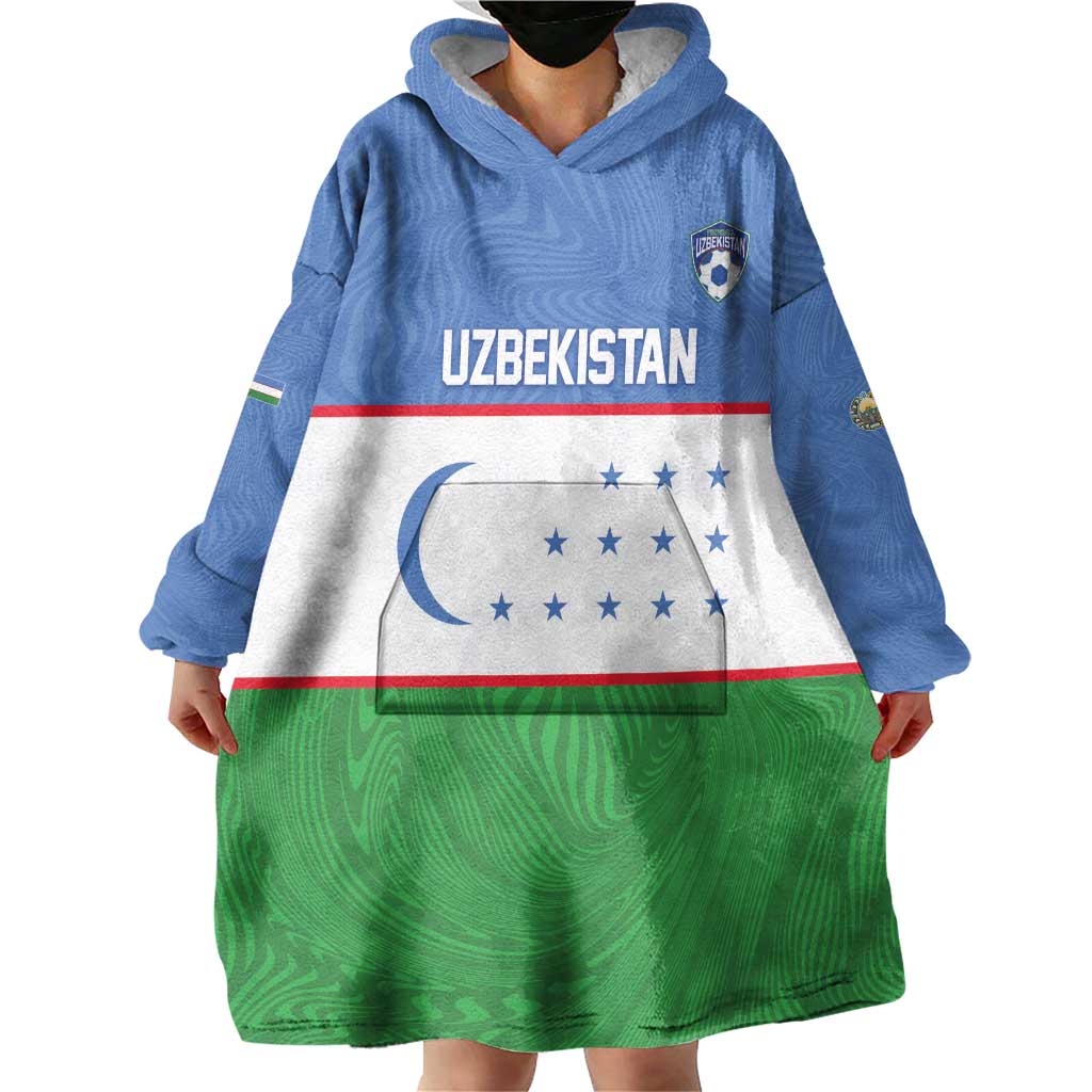 Uzbekistan Football Custom Wearable Blanket Hoodie Come On White Wolves Flag Style - Wonder Print Shop