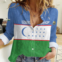 Uzbekistan Football Custom Women Casual Shirt Come On White Wolves Flag Style - Wonder Print Shop