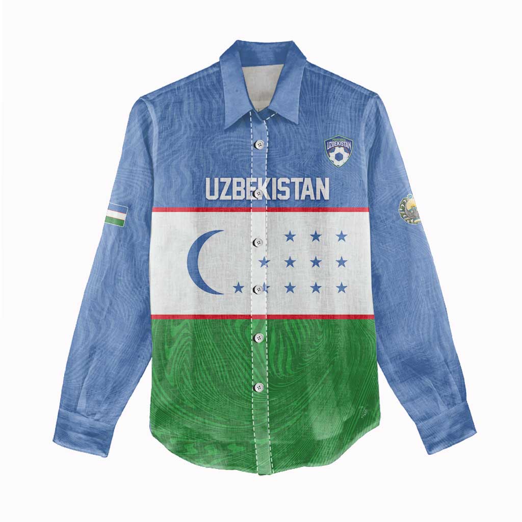 Uzbekistan Football Custom Women Casual Shirt Come On White Wolves Flag Style - Wonder Print Shop