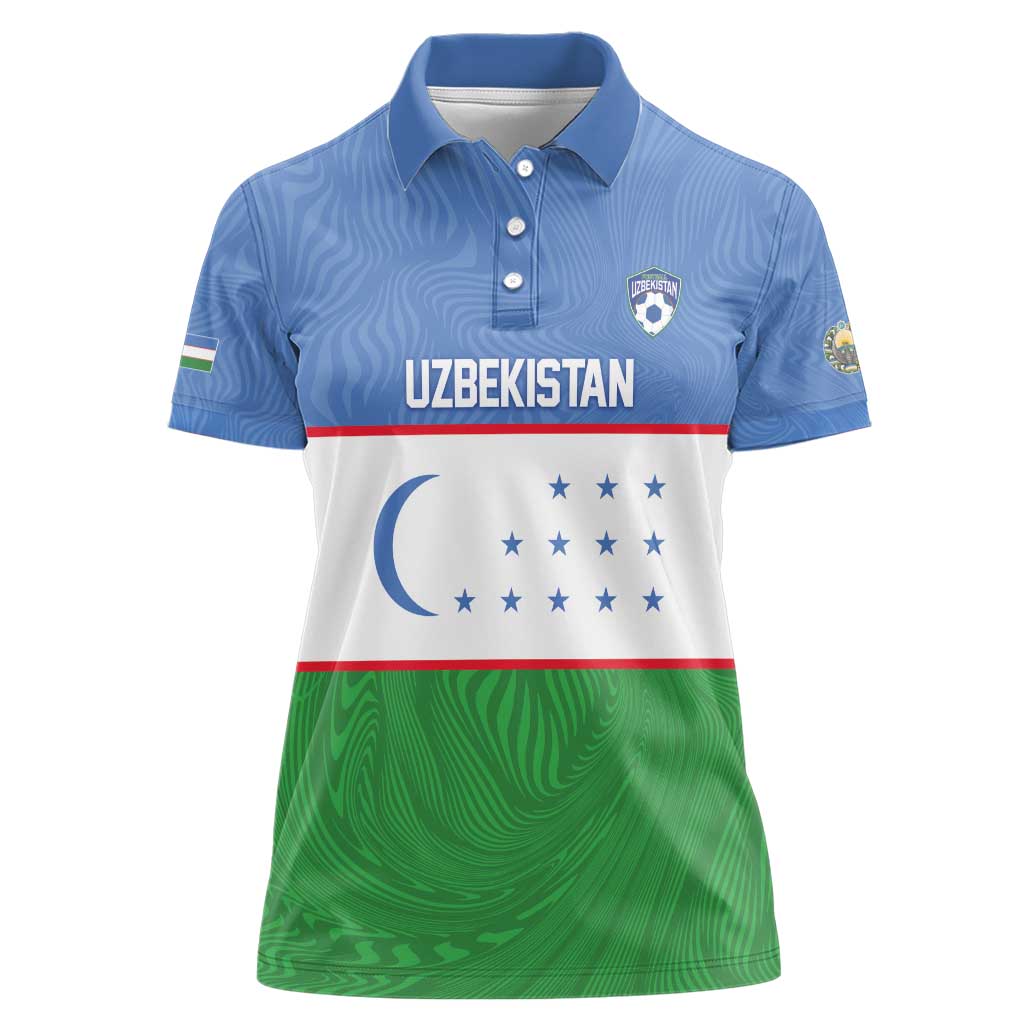 Uzbekistan Football Custom Women Polo Shirt Come On White Wolves Flag Style - Wonder Print Shop