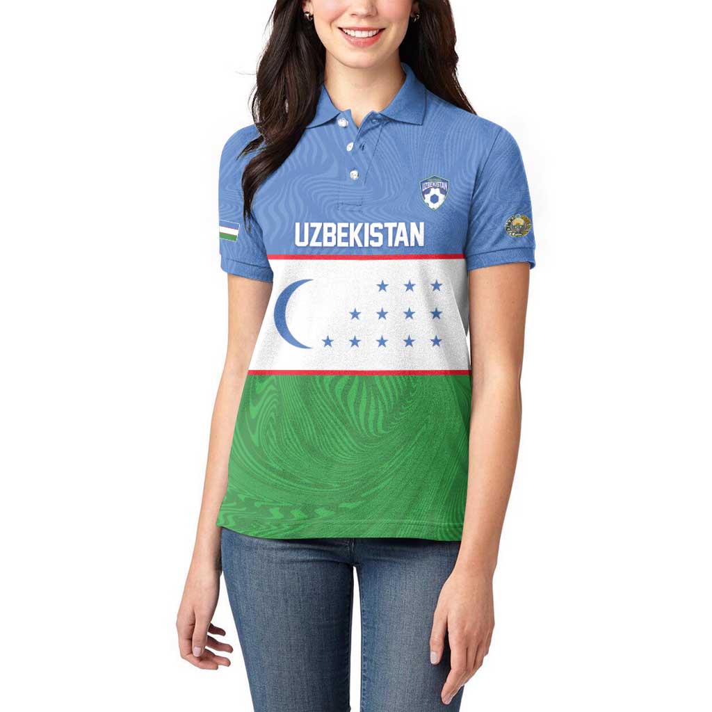 Uzbekistan Football Custom Women Polo Shirt Come On White Wolves Flag Style - Wonder Print Shop
