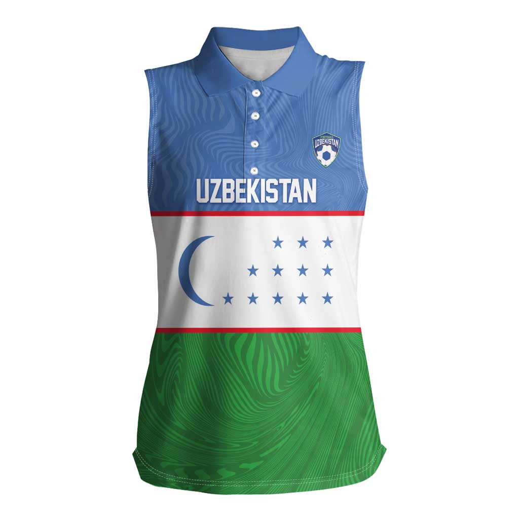 Uzbekistan Football Custom Women Sleeveless Polo Shirt Come On White Wolves Flag Style - Wonder Print Shop