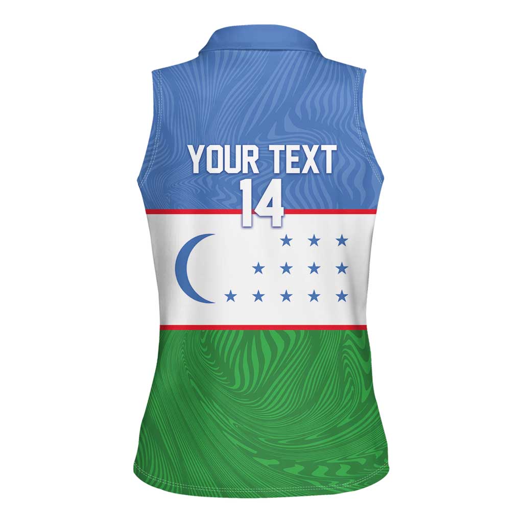 Uzbekistan Football Custom Women Sleeveless Polo Shirt Come On White Wolves Flag Style - Wonder Print Shop