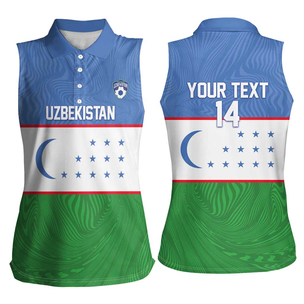 Uzbekistan Football Custom Women Sleeveless Polo Shirt Come On White Wolves Flag Style - Wonder Print Shop