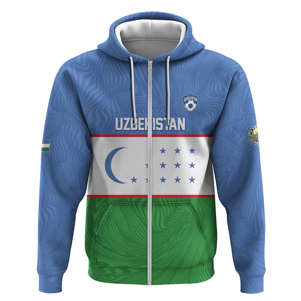 Uzbekistan Football Custom Zip Hoodie Come On White Wolves Flag Style - Wonder Print Shop