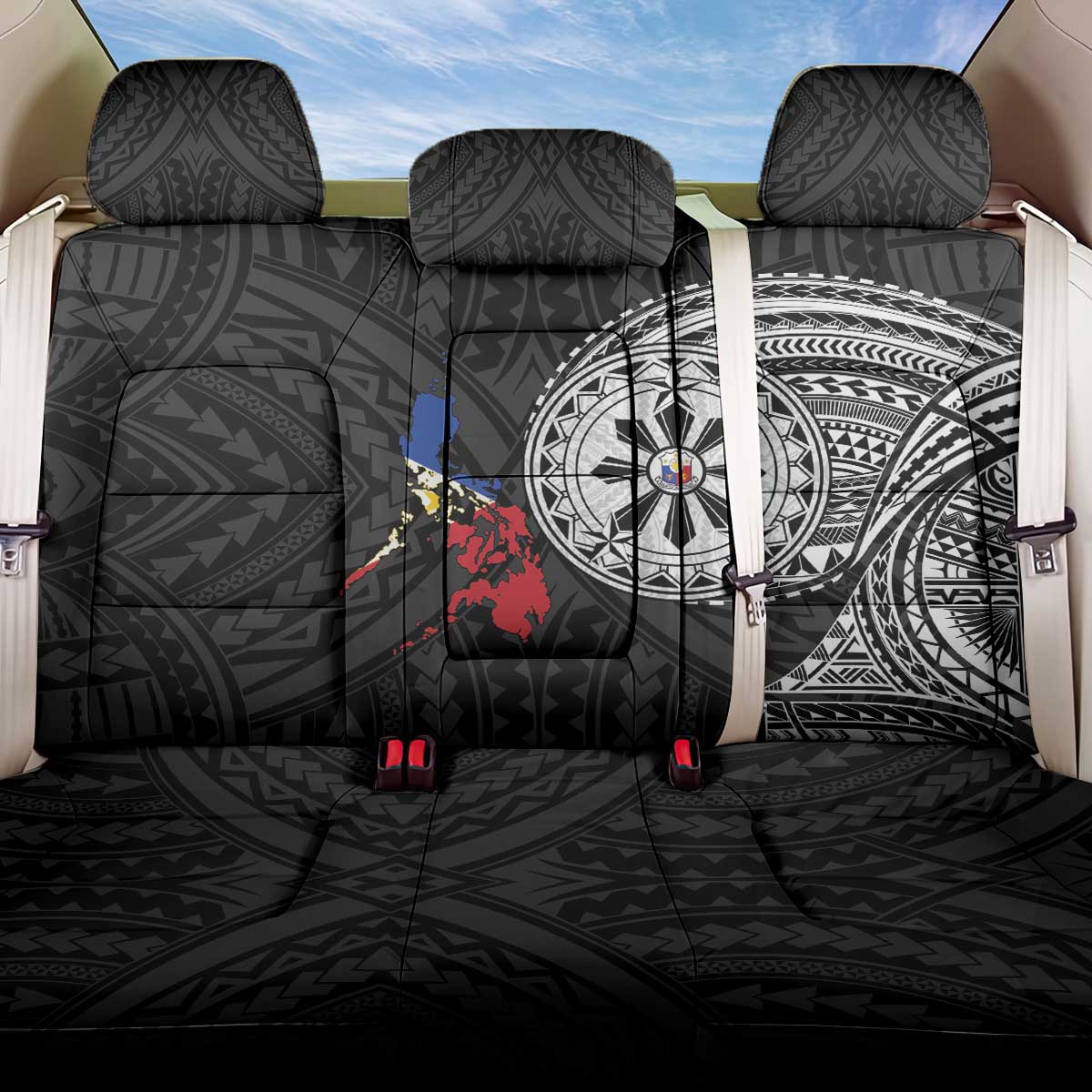 Philippines Strong Back Car Seat Cover Filipino Map Polynesian Tattoo - Wonder Print Shop