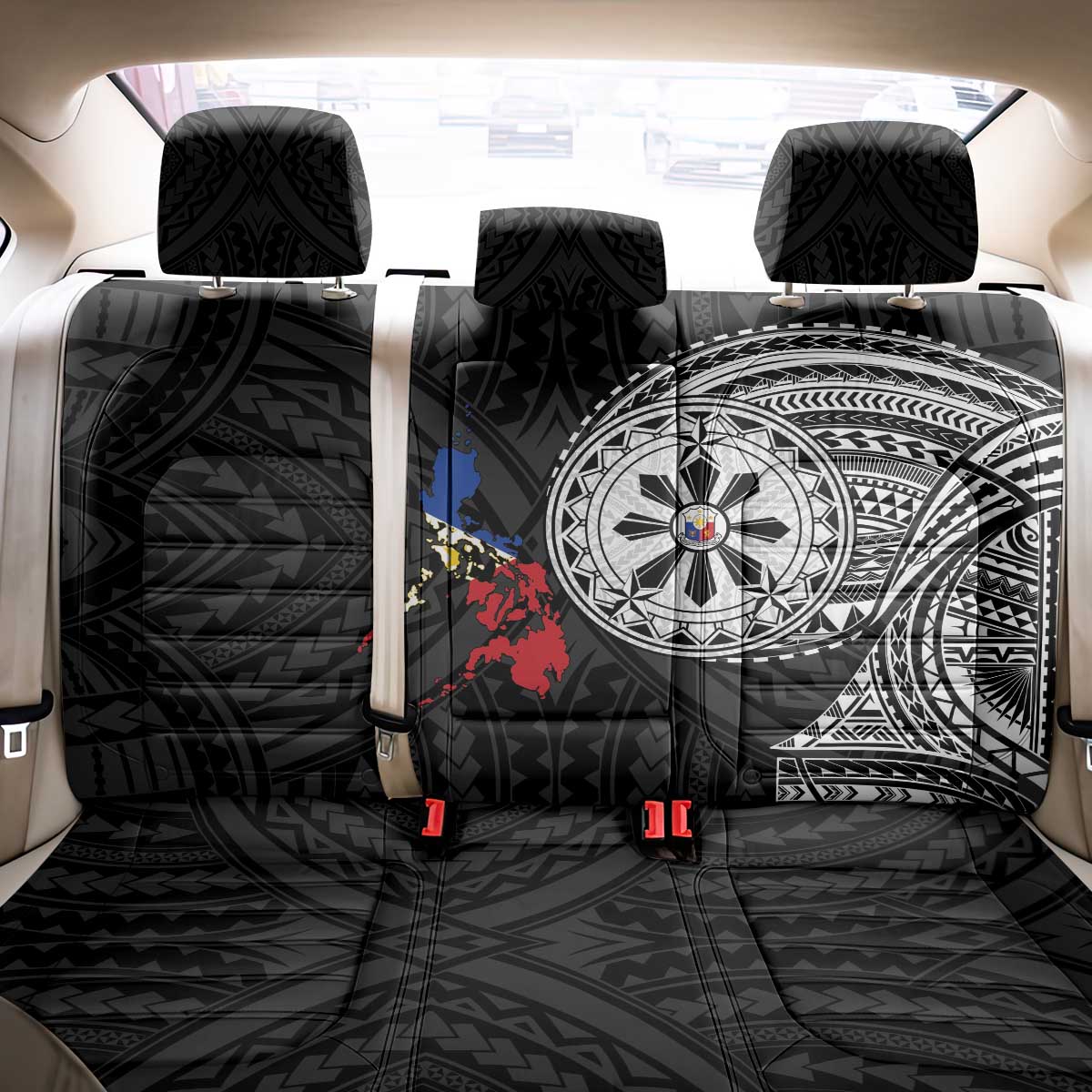Philippines Strong Back Car Seat Cover Filipino Map Polynesian Tattoo - Wonder Print Shop