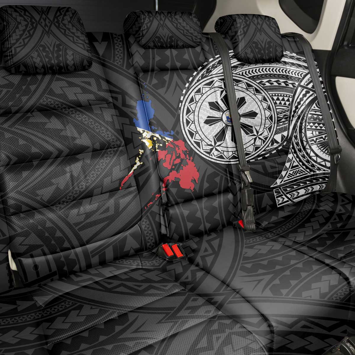 Philippines Strong Back Car Seat Cover Filipino Map Polynesian Tattoo - Wonder Print Shop