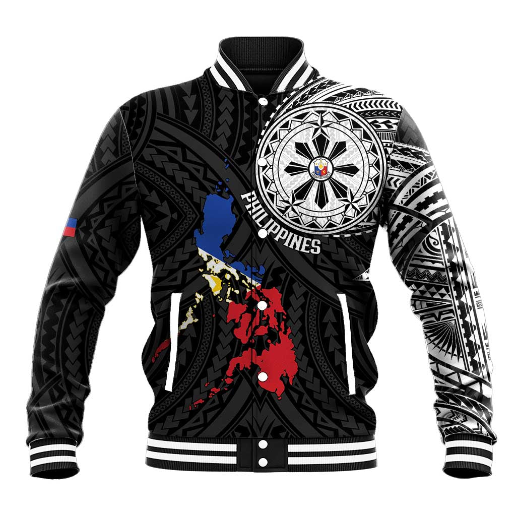 Philippines Strong Baseball Jacket Filipino Map Polynesian Tattoo - Wonder Print Shop