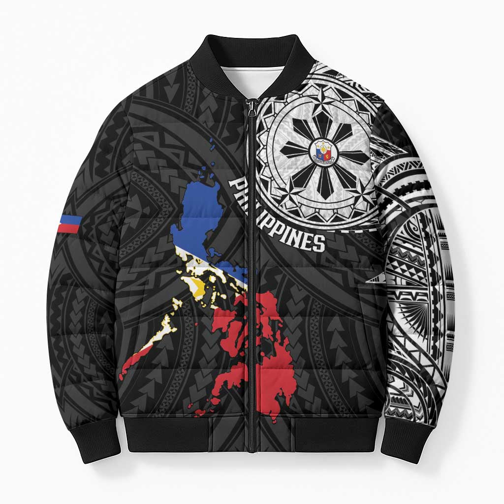Philippines Strong Bomber Puffer Jacket Filipino Map Polynesian Tattoo - Wonder Print Shop