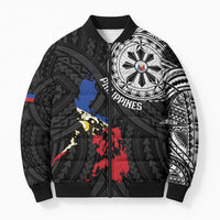 Philippines Strong Bomber Puffer Jacket Filipino Map Polynesian Tattoo - Wonder Print Shop