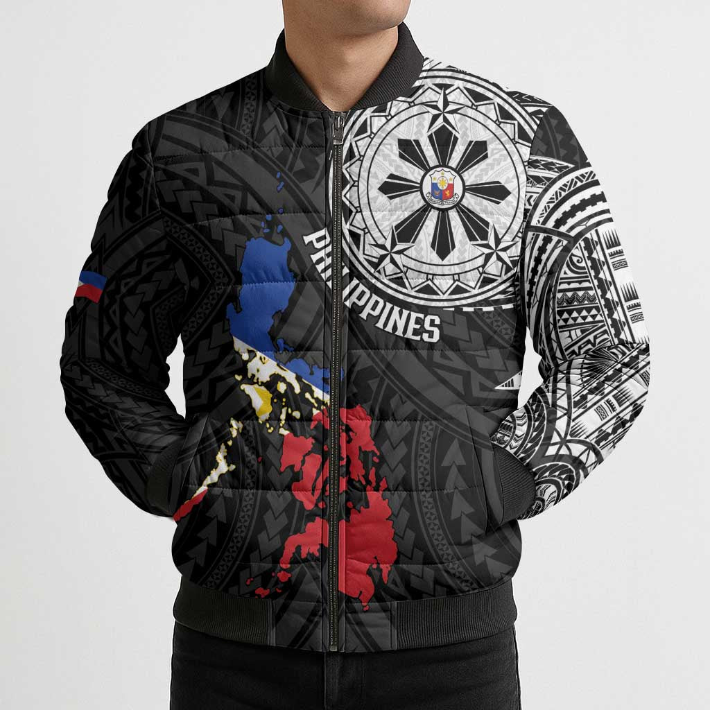 Philippines Strong Bomber Puffer Jacket Filipino Map Polynesian Tattoo - Wonder Print Shop