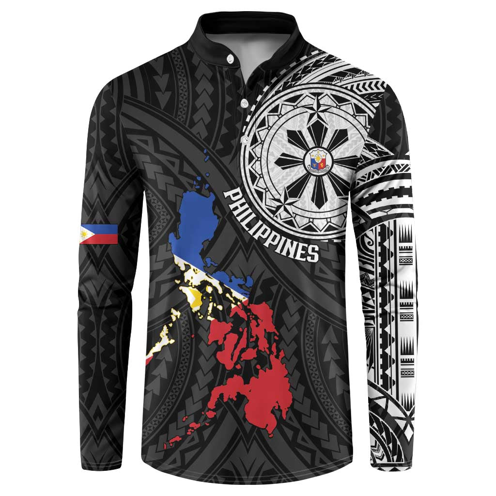 Philippines Strong Button Sweatshirt Filipino Map Polynesian Tattoo - Wonder Print Shop