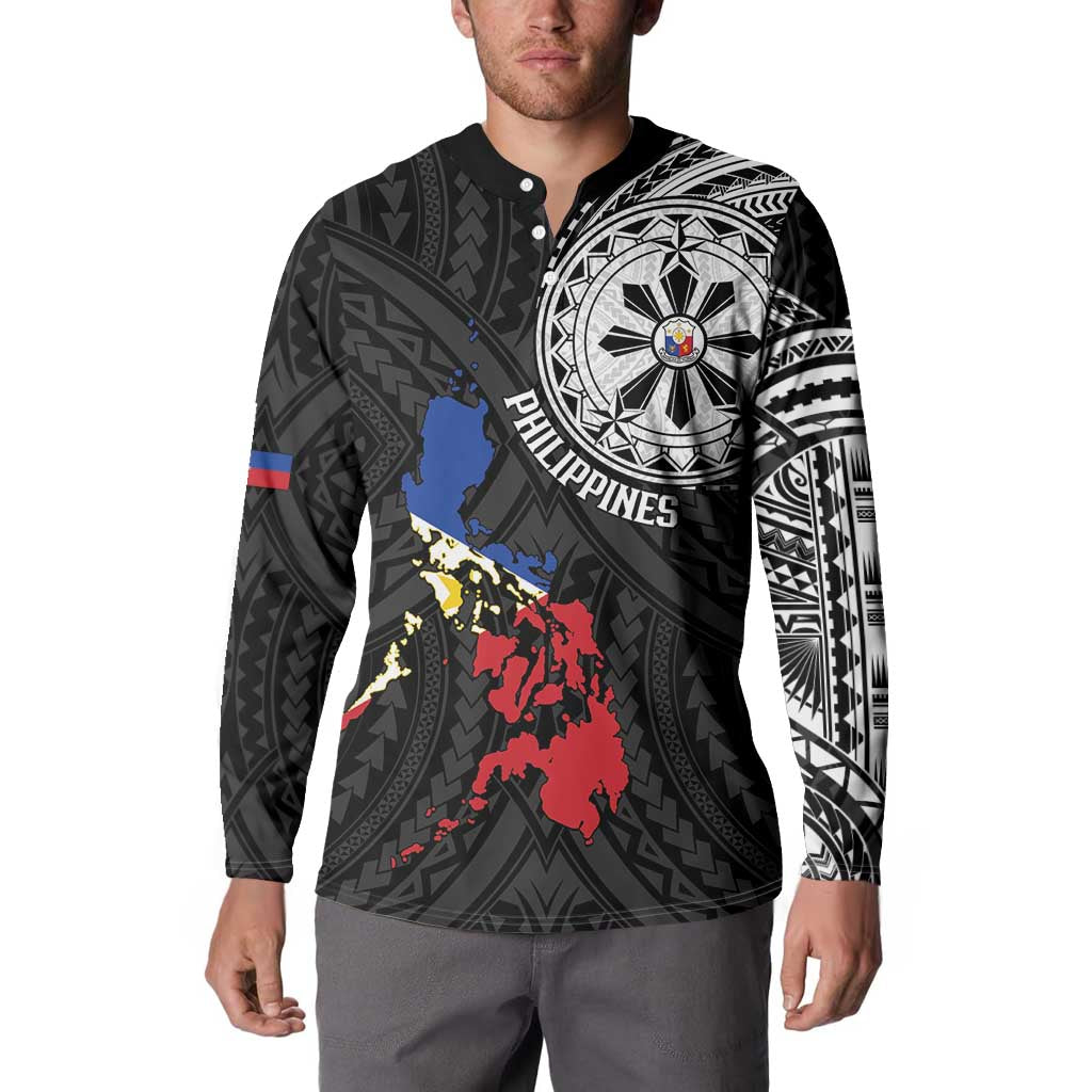 Philippines Strong Button Sweatshirt Filipino Map Polynesian Tattoo - Wonder Print Shop