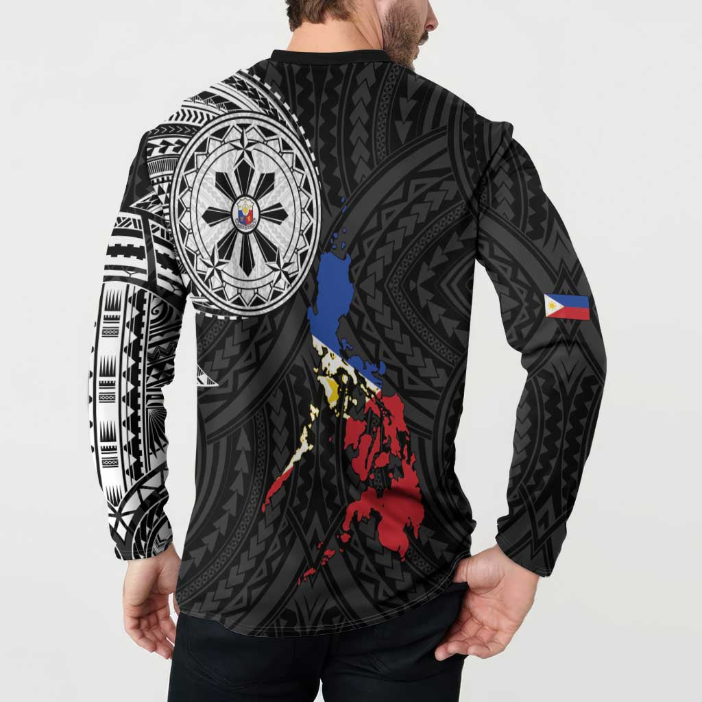 Philippines Strong Button Sweatshirt Filipino Map Polynesian Tattoo - Wonder Print Shop