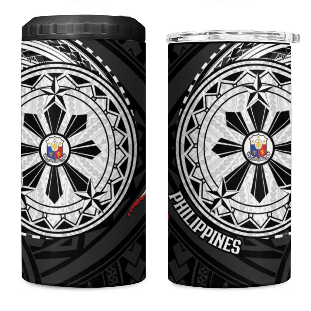 Philippines Strong 4 in 1 Can Cooler Tumbler Filipino Map Polynesian Tattoo - Wonder Print Shop
