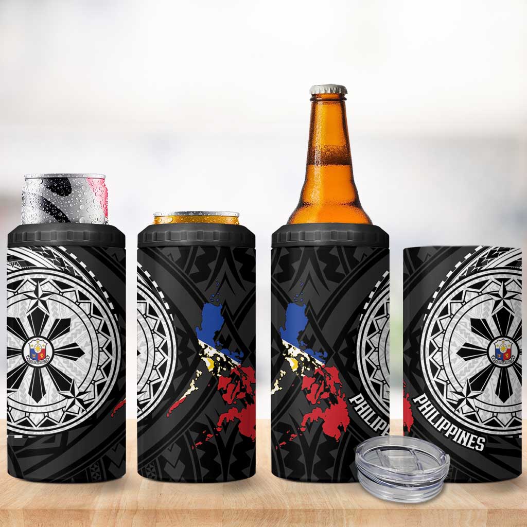 Philippines Strong 4 in 1 Can Cooler Tumbler Filipino Map Polynesian Tattoo - Wonder Print Shop