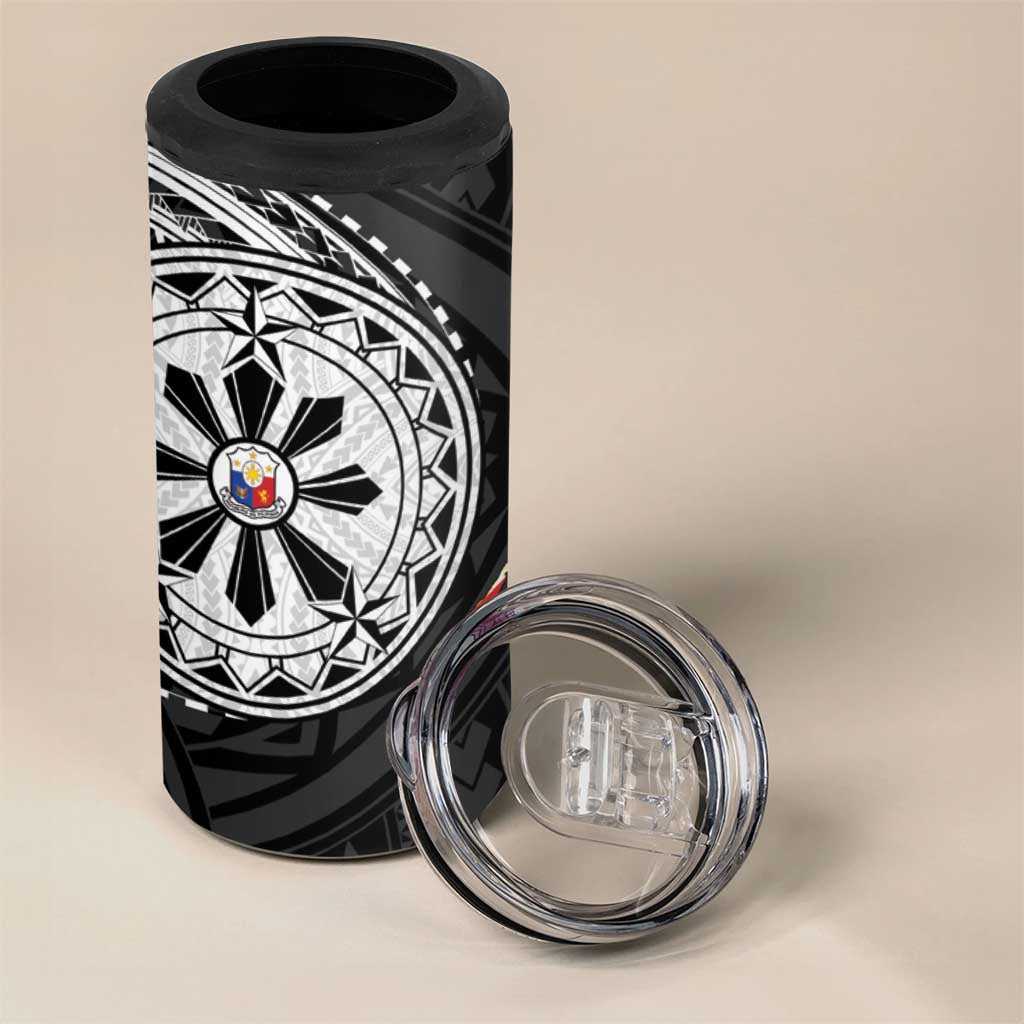 Philippines Strong 4 in 1 Can Cooler Tumbler Filipino Map Polynesian Tattoo - Wonder Print Shop