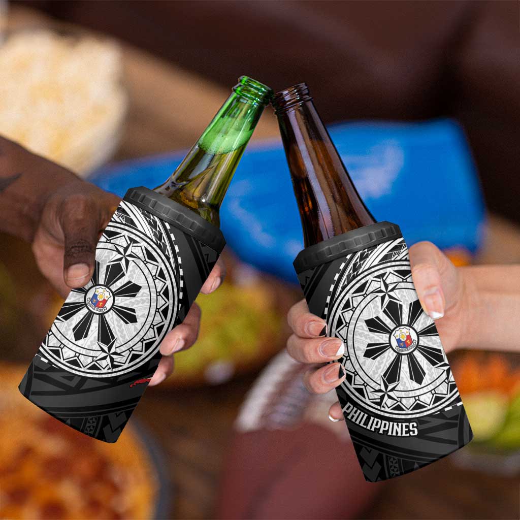 Philippines Strong 4 in 1 Can Cooler Tumbler Filipino Map Polynesian Tattoo - Wonder Print Shop