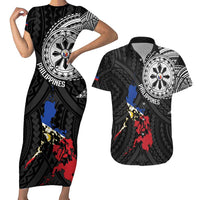 Philippines Strong Couples Matching Short Sleeve Bodycon Dress and Hawaiian Shirt Filipino Map Polynesian Tattoo - Wonder Print Shop