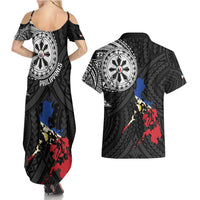 Philippines Strong Couples Matching Summer Maxi Dress and Hawaiian Shirt Filipino Map Polynesian Tattoo - Wonder Print Shop