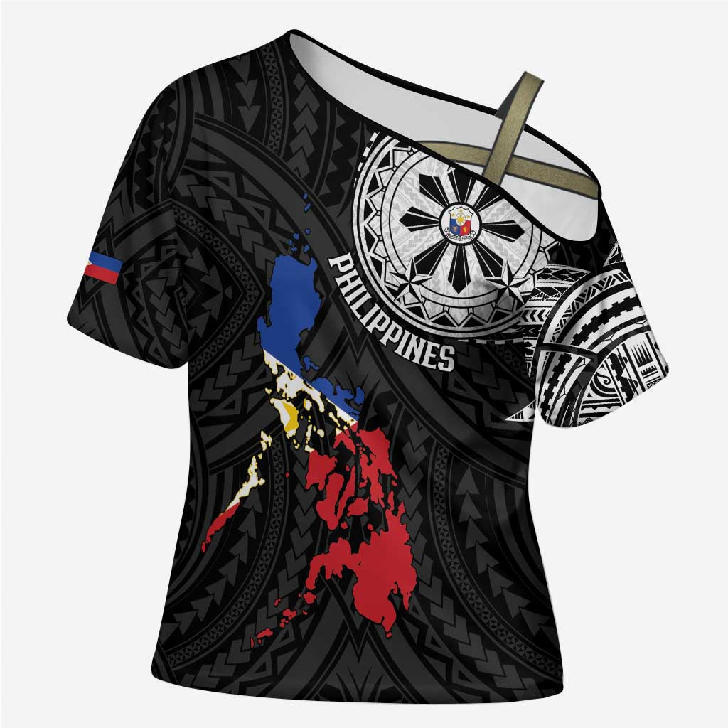 Philippines Strong Cross Shoulder Shirt Filipino Map Polynesian Tattoo - Wonder Print Shop