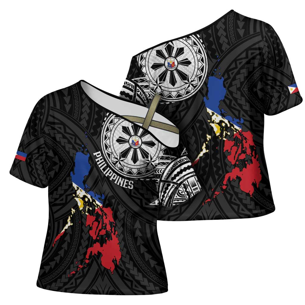 Philippines Strong Cross Shoulder Shirt Filipino Map Polynesian Tattoo - Wonder Print Shop
