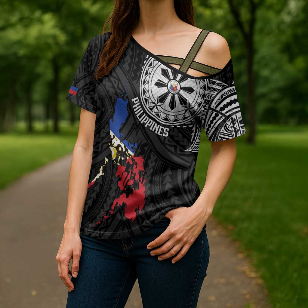 Philippines Strong Cross Shoulder Shirt Filipino Map Polynesian Tattoo - Wonder Print Shop