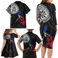 Philippines Strong Family Matching Long Sleeve Bodycon Dress and Hawaiian Shirt Filipino Map Polynesian Tattoo - Wonder Print Shop