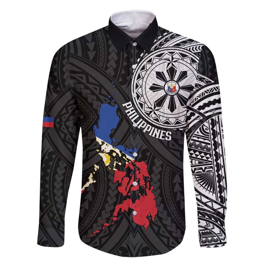 Philippines Strong Family Matching Long Sleeve Bodycon Dress and Hawaiian Shirt Filipino Map Polynesian Tattoo - Wonder Print Shop
