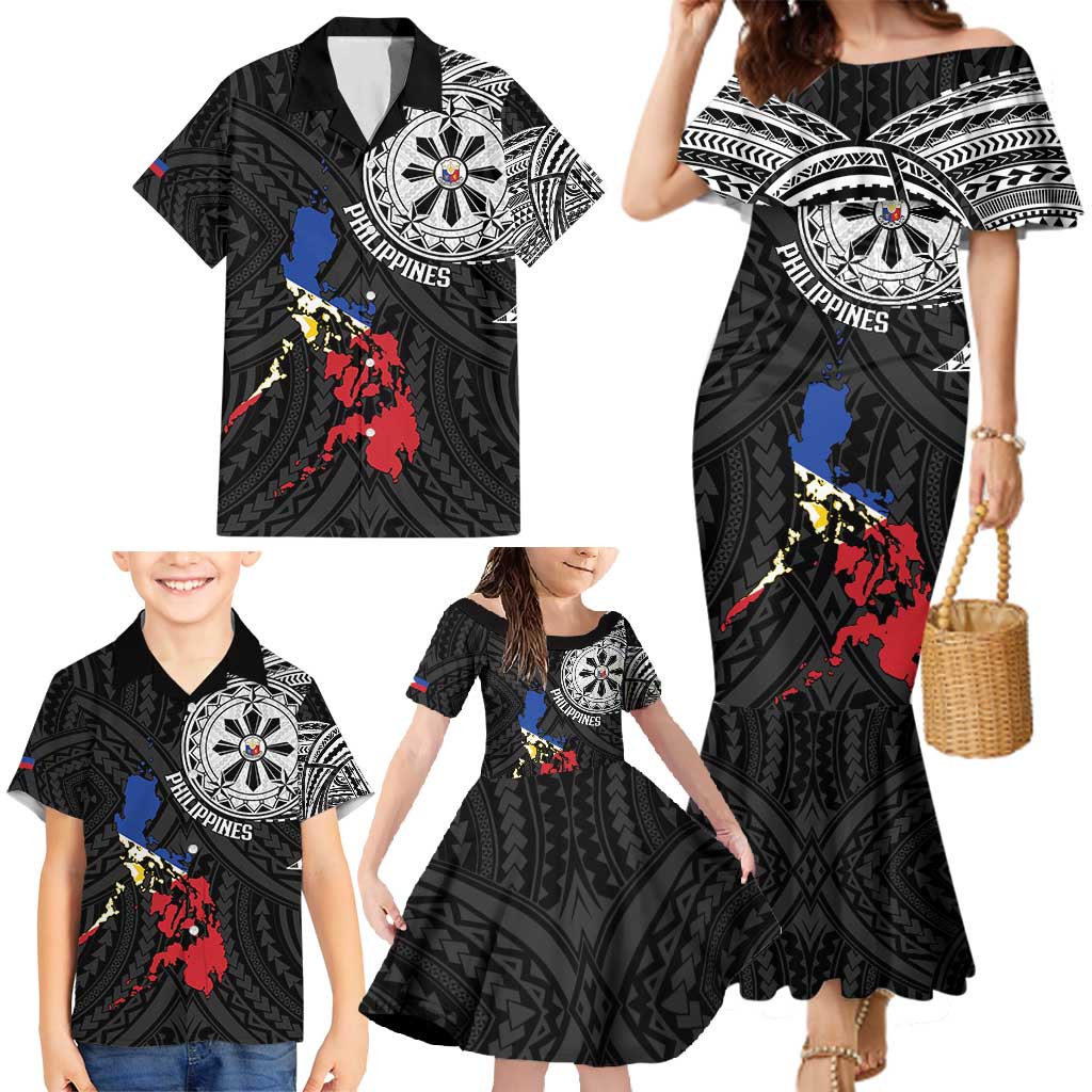 Philippines Strong Family Matching Mermaid Dress and Hawaiian Shirt Filipino Map Polynesian Tattoo - Wonder Print Shop