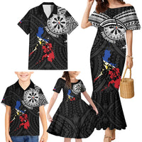 Philippines Strong Family Matching Mermaid Dress and Hawaiian Shirt Filipino Map Polynesian Tattoo - Wonder Print Shop