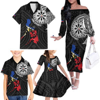 Philippines Strong Family Matching Off The Shoulder Long Sleeve Dress and Hawaiian Shirt Filipino Map Polynesian Tattoo - Wonder Print Shop