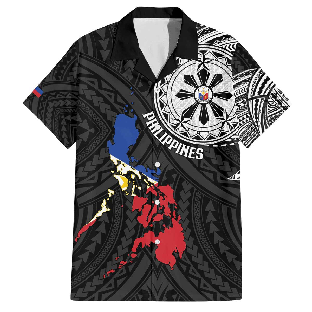 Philippines Strong Family Matching Off The Shoulder Long Sleeve Dress and Hawaiian Shirt Filipino Map Polynesian Tattoo - Wonder Print Shop