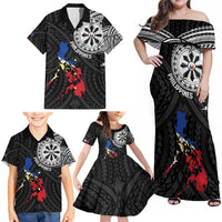 Philippines Strong Family Matching Off Shoulder Maxi Dress and Hawaiian Shirt Filipino Map Polynesian Tattoo - Wonder Print Shop