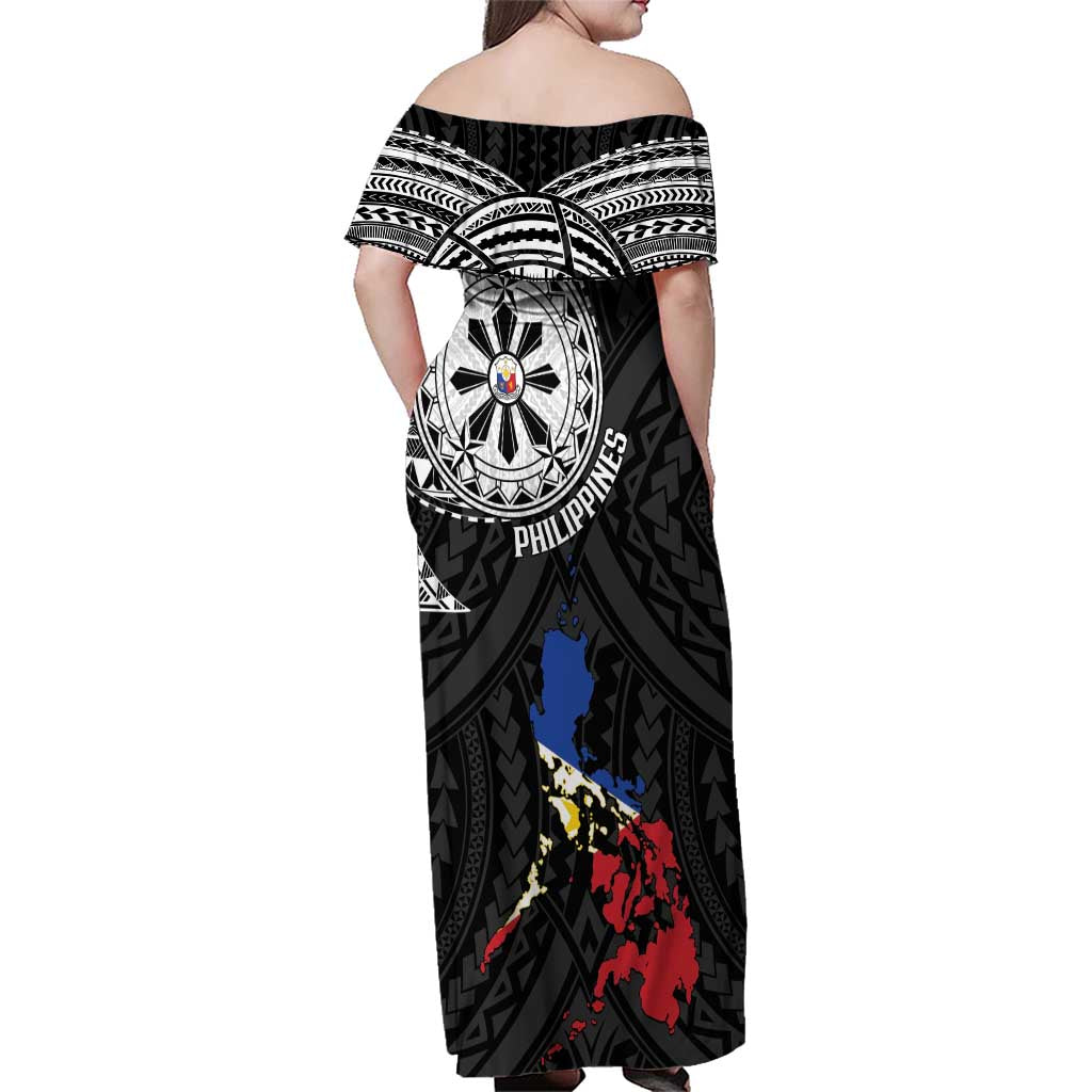 Philippines Strong Family Matching Off Shoulder Maxi Dress and Hawaiian Shirt Filipino Map Polynesian Tattoo - Wonder Print Shop