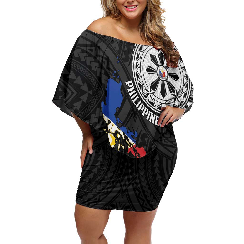 Philippines Strong Family Matching Off Shoulder Short Dress and Hawaiian Shirt Filipino Map Polynesian Tattoo - Wonder Print Shop
