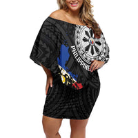 Philippines Strong Family Matching Off Shoulder Short Dress and Hawaiian Shirt Filipino Map Polynesian Tattoo - Wonder Print Shop