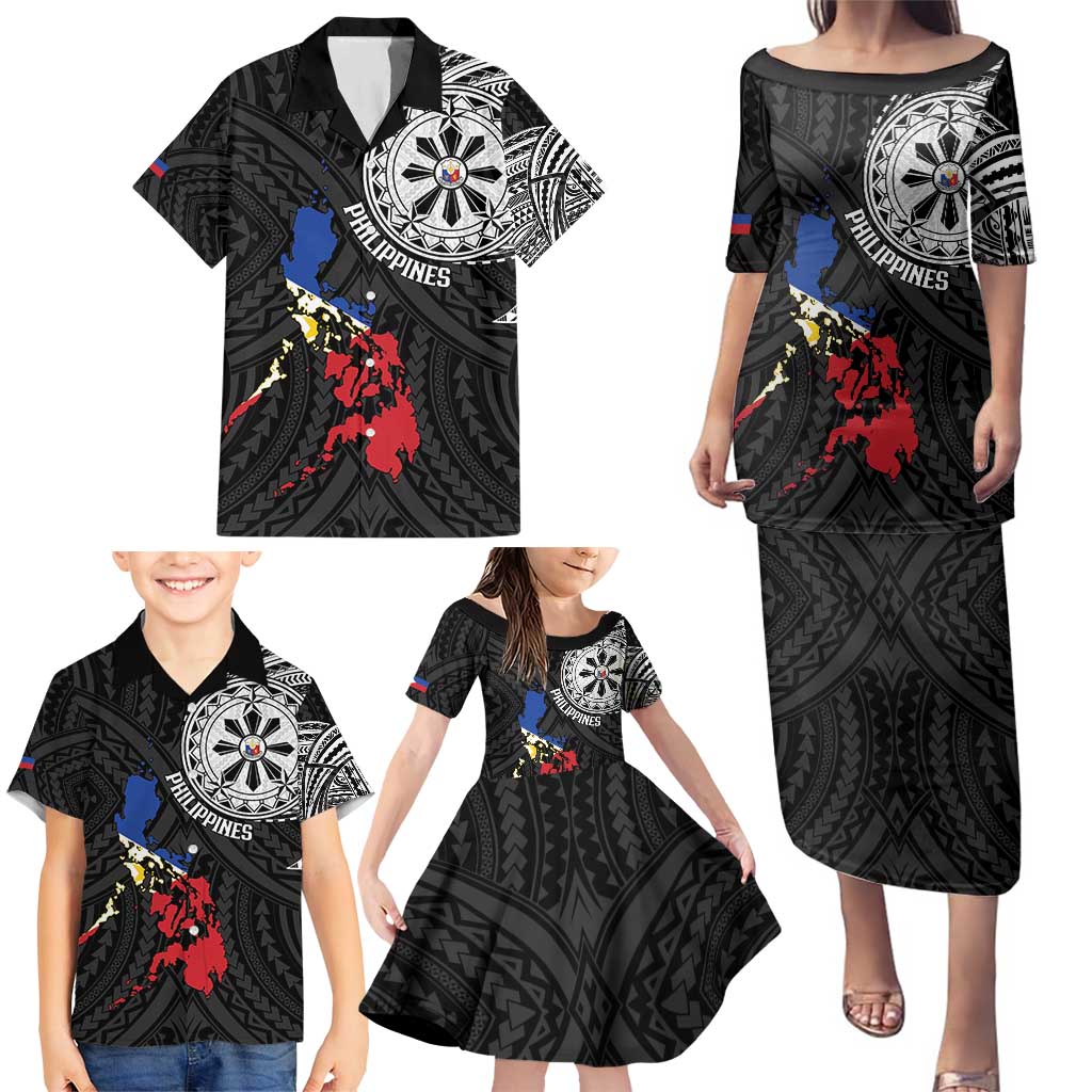 Philippines Strong Family Matching Puletasi and Hawaiian Shirt Filipino Map Polynesian Tattoo - Wonder Print Shop