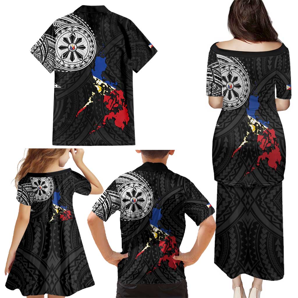 Philippines Strong Family Matching Puletasi and Hawaiian Shirt Filipino Map Polynesian Tattoo - Wonder Print Shop