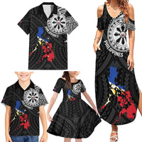 Philippines Strong Family Matching Summer Maxi Dress and Hawaiian Shirt Filipino Map Polynesian Tattoo - Wonder Print Shop