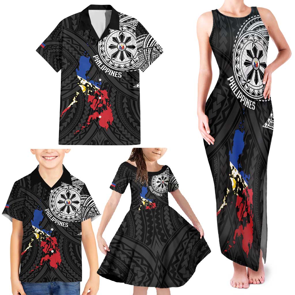 Philippines Strong Family Matching Tank Maxi Dress and Hawaiian Shirt Filipino Map Polynesian Tattoo - Wonder Print Shop