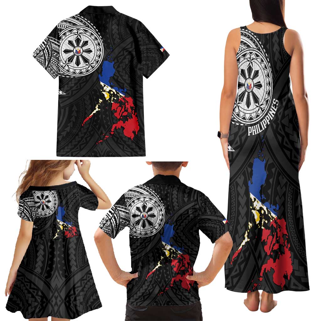 Philippines Strong Family Matching Tank Maxi Dress and Hawaiian Shirt Filipino Map Polynesian Tattoo - Wonder Print Shop