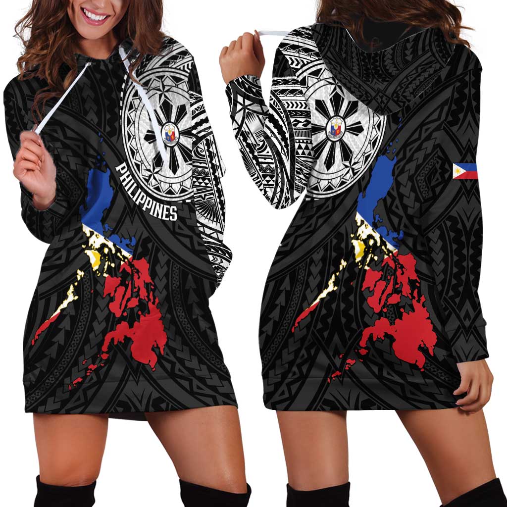 Philippines Strong Hoodie Dress Filipino Map Polynesian Tattoo - Wonder Print Shop