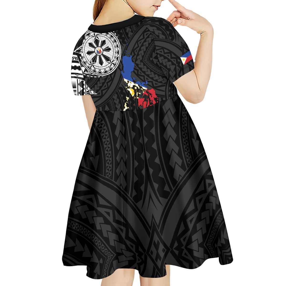 Philippines Strong Kid Short Sleeve Dress Filipino Map Polynesian Tattoo - Wonder Print Shop