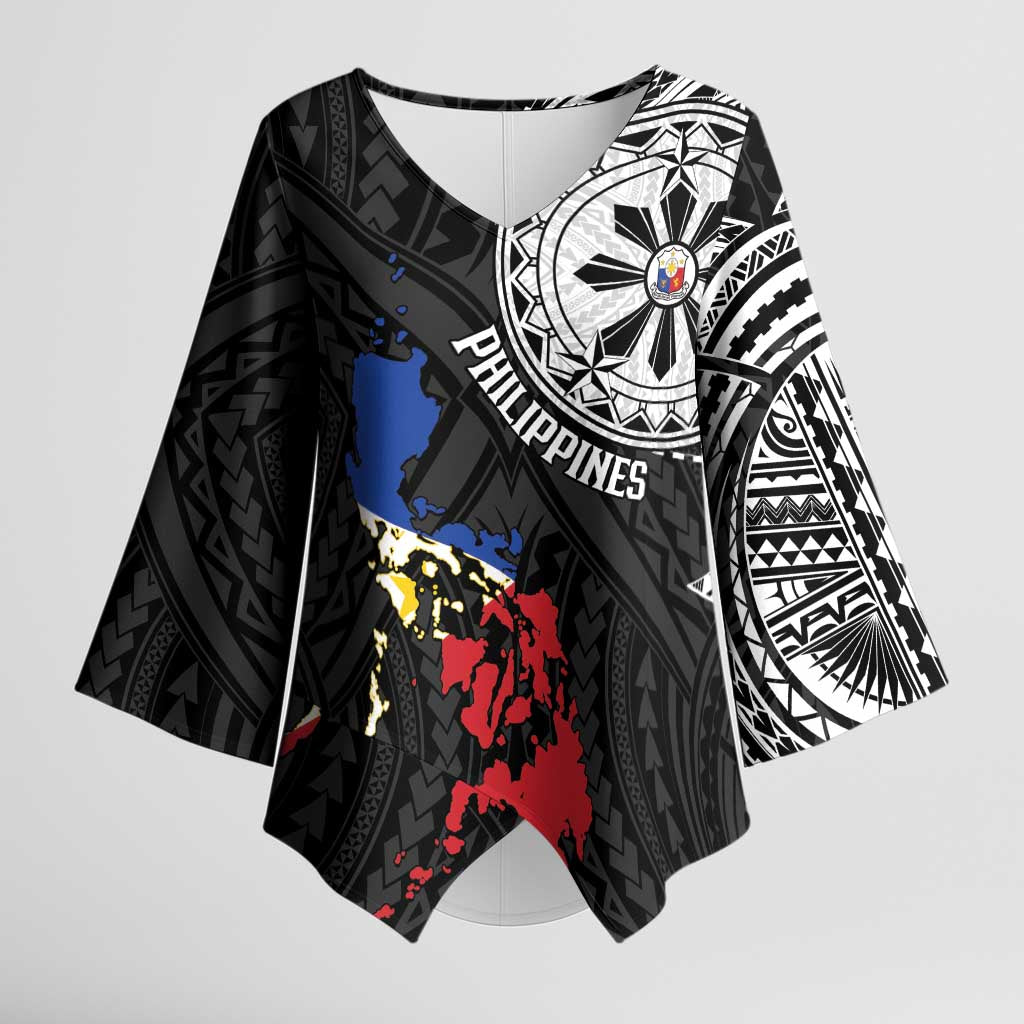 Philippines Strong Kimono Sleeve Blouse Filipino Map Polynesian Tattoo - Wonder Print Shop