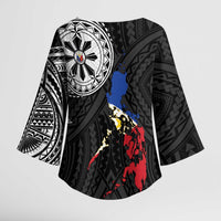 Philippines Strong Kimono Sleeve Blouse Filipino Map Polynesian Tattoo - Wonder Print Shop