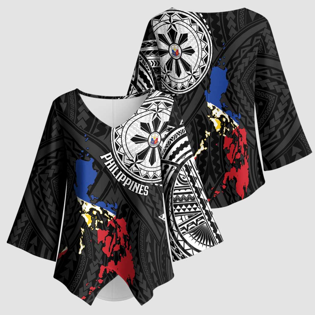Philippines Strong Kimono Sleeve Blouse Filipino Map Polynesian Tattoo - Wonder Print Shop