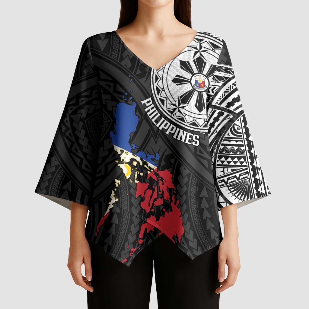 Philippines Strong Kimono Sleeve Blouse Filipino Map Polynesian Tattoo - Wonder Print Shop
