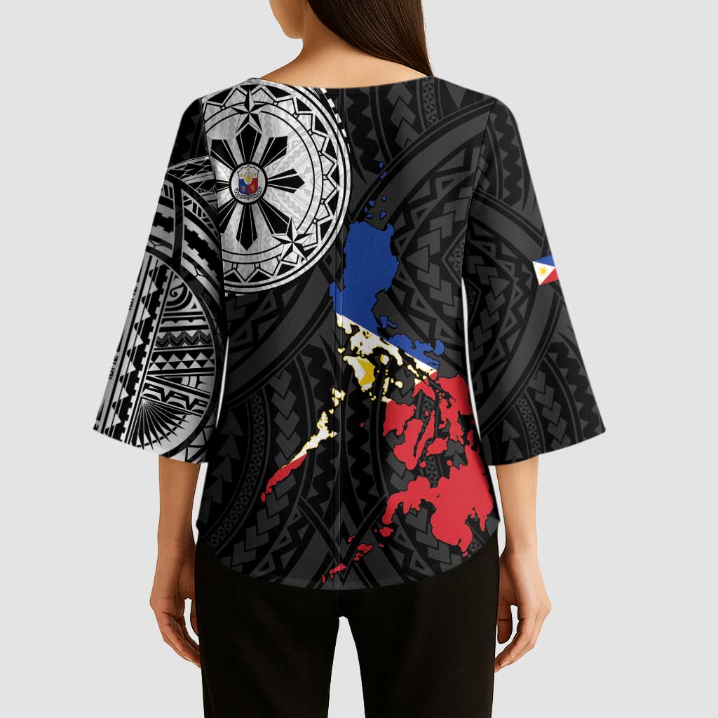 Philippines Strong Kimono Sleeve Blouse Filipino Map Polynesian Tattoo - Wonder Print Shop